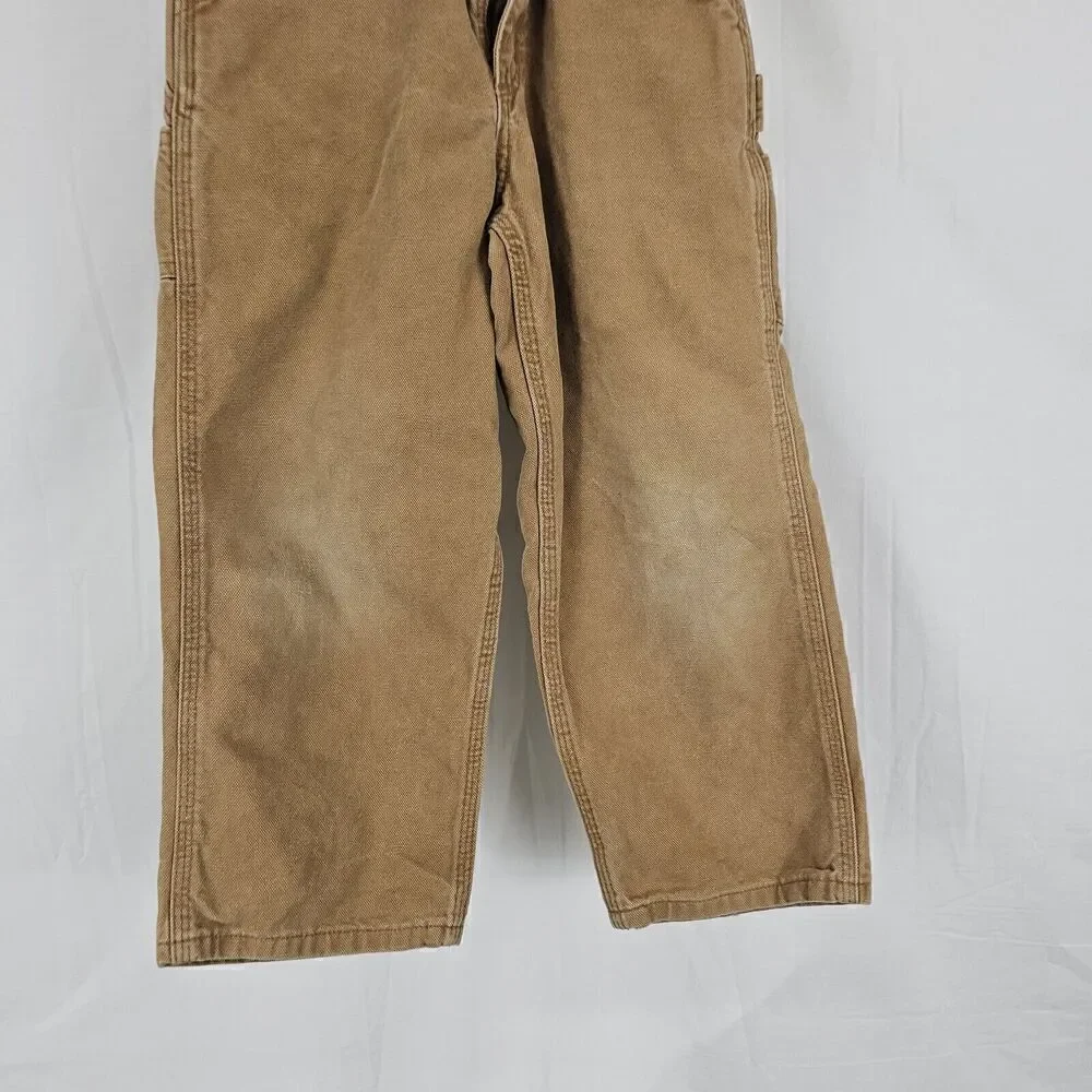 Carhartt Boys Dungaree Fit Size 7 Brown Carpenter Duck Canvas Pants